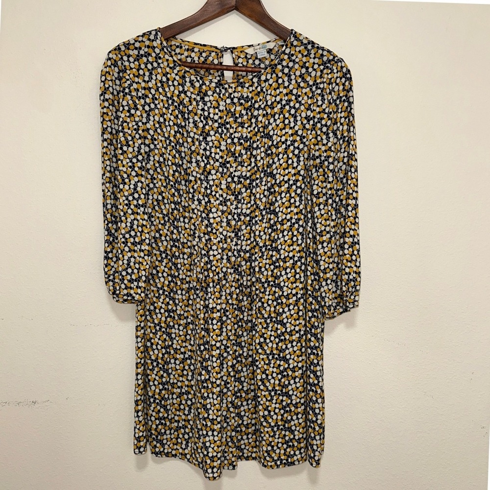 Boden Shift Dress Polka Dot Womens 10R Yellow‎ Blue Tunic 3/4 Sleeve
